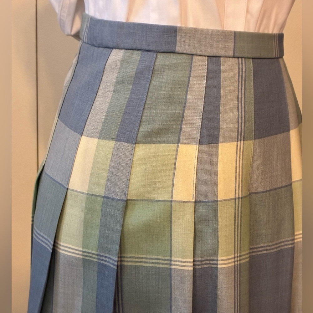 Pendleton Skirt in a Pastel Blue and Green Pleated Plaid Made in the USA - Picture 13 of 15